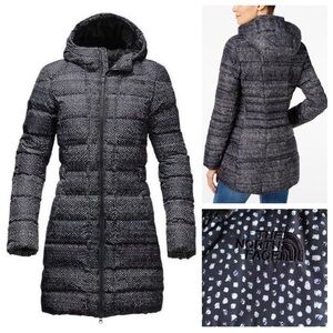 The North Face Black Donegal Print Gotham Goose Down Coat Sz S Black Digital